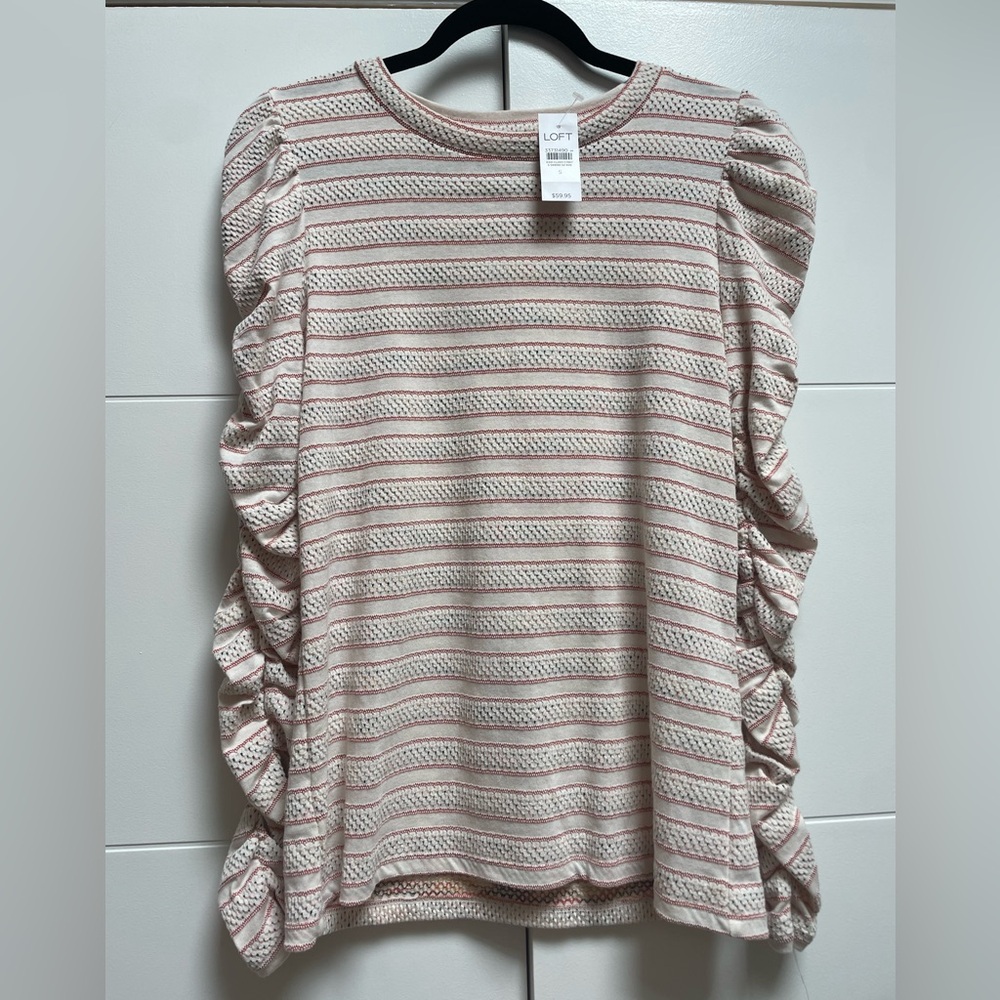 Ann Taylor Loft Red & Cream Striped Cinched Long Sleeve Top Sz S NEW Women’s